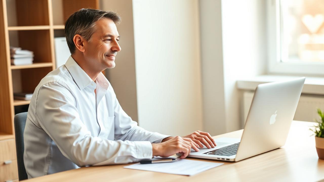 Steuerberater von steuermanager24 prüft eine vorbereitete Erklärung am Laptop